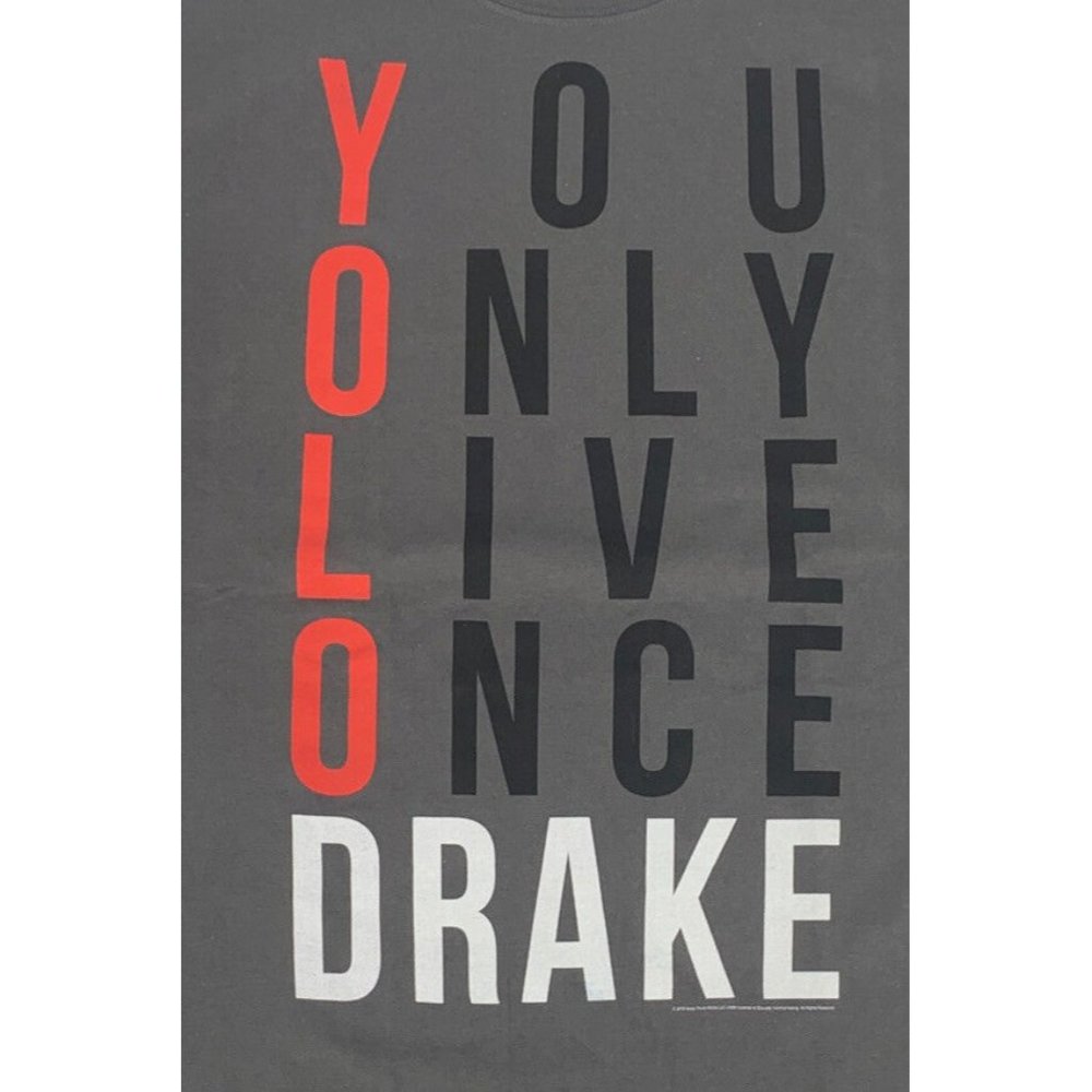 Men's Drake You Only Live Once YOLO Short Sleeve T-Shirt 2012 Gray‎ 2XL NOS